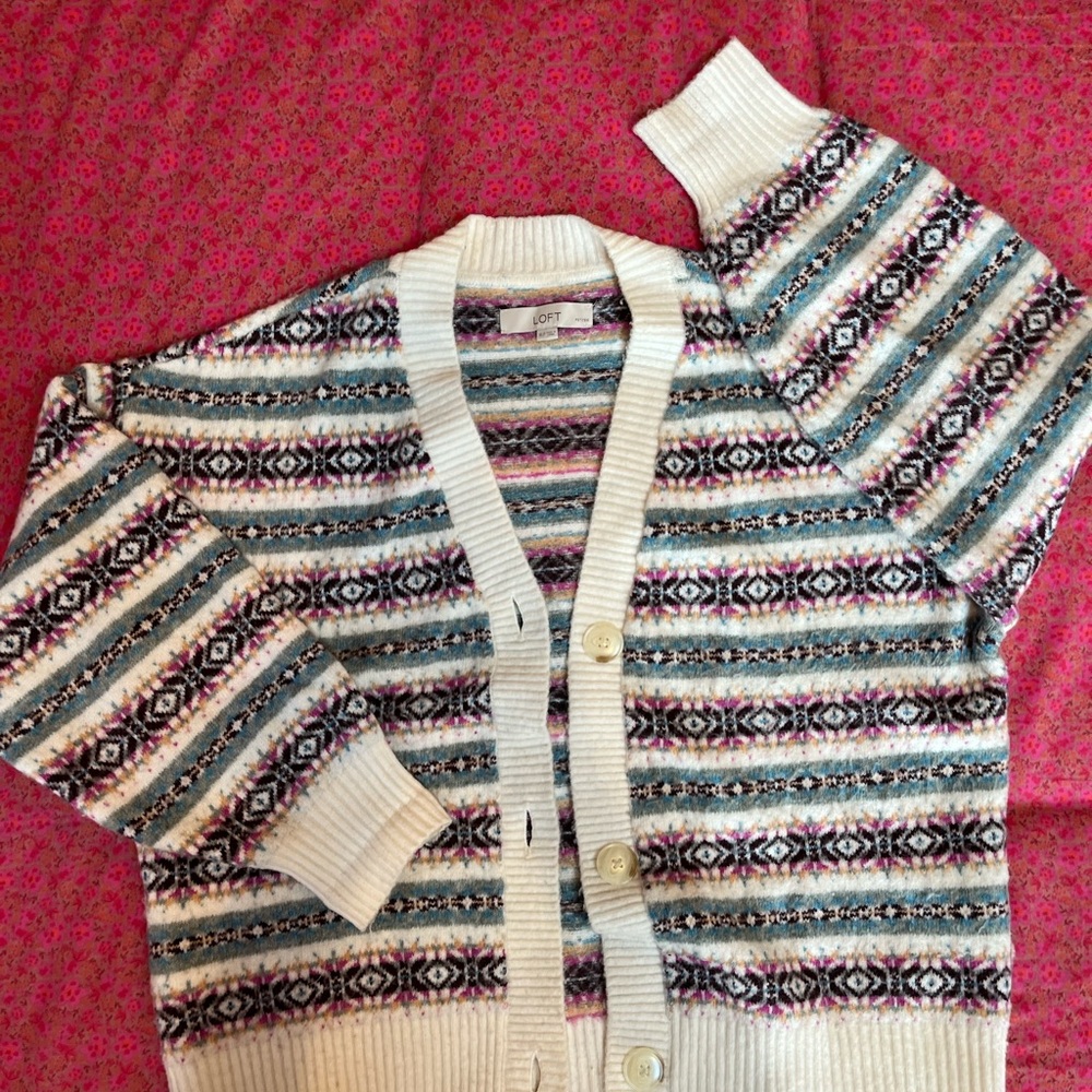 LOFT Multicolor Striped Cardigan